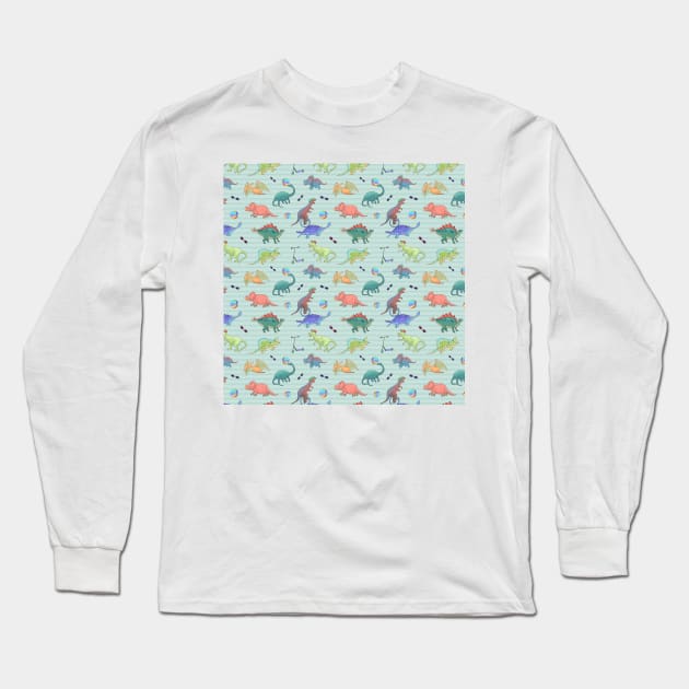 Dinosaur pattern - green theme Long Sleeve T-Shirt by andreeadumez